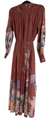 NWT Celestial Cosmic Star Print Maxi Dress Orange Lantern Sleeve Boho Sz L
