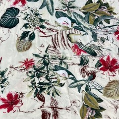 Emery Rose Womens Medium Tropical Floral Shift Dress Cream Green Red Rayon Blend