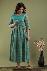 Handmade Floral Cotton Maternity Dress : Nursing Friendly Gown With Side Zipper