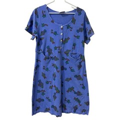 Fresh Produce Vtg Women Sz Small Purple Henley Short Sleeve Dress Fish Palm Tree