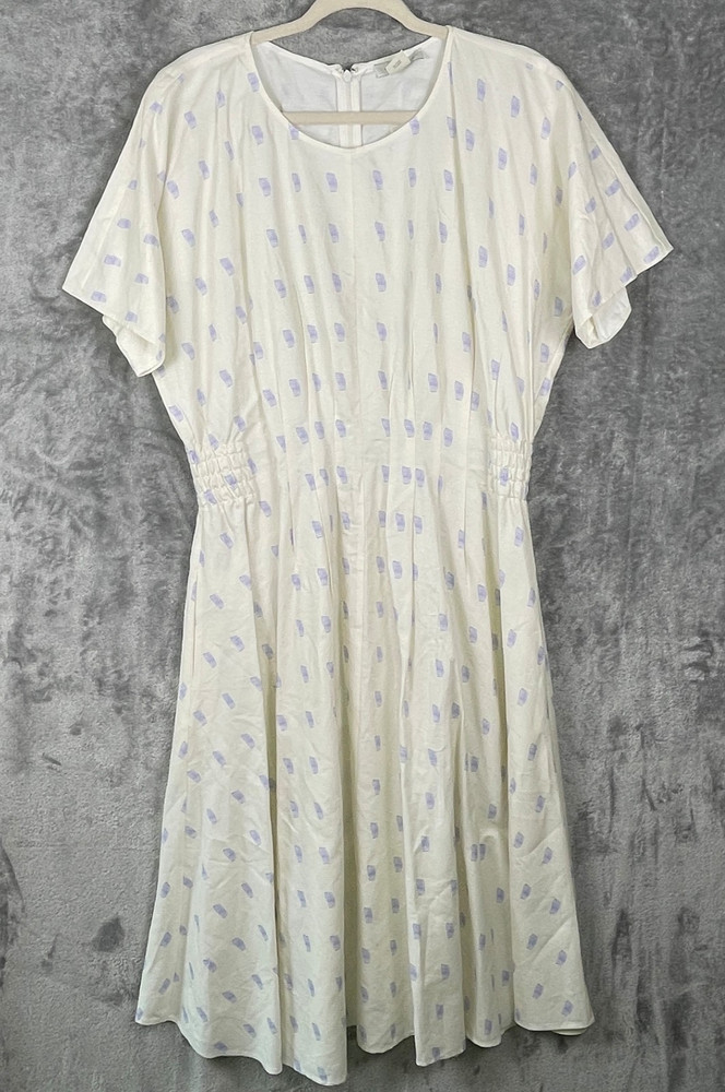 Club Monaco Midi Dress Womens 12 Ivory Blue Quiet Luxury Minimalist Lagenlook