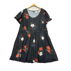 ModCloth 3X Dress Whats the Scoop Black Floral Babydoll Retro 50s Rockabilly