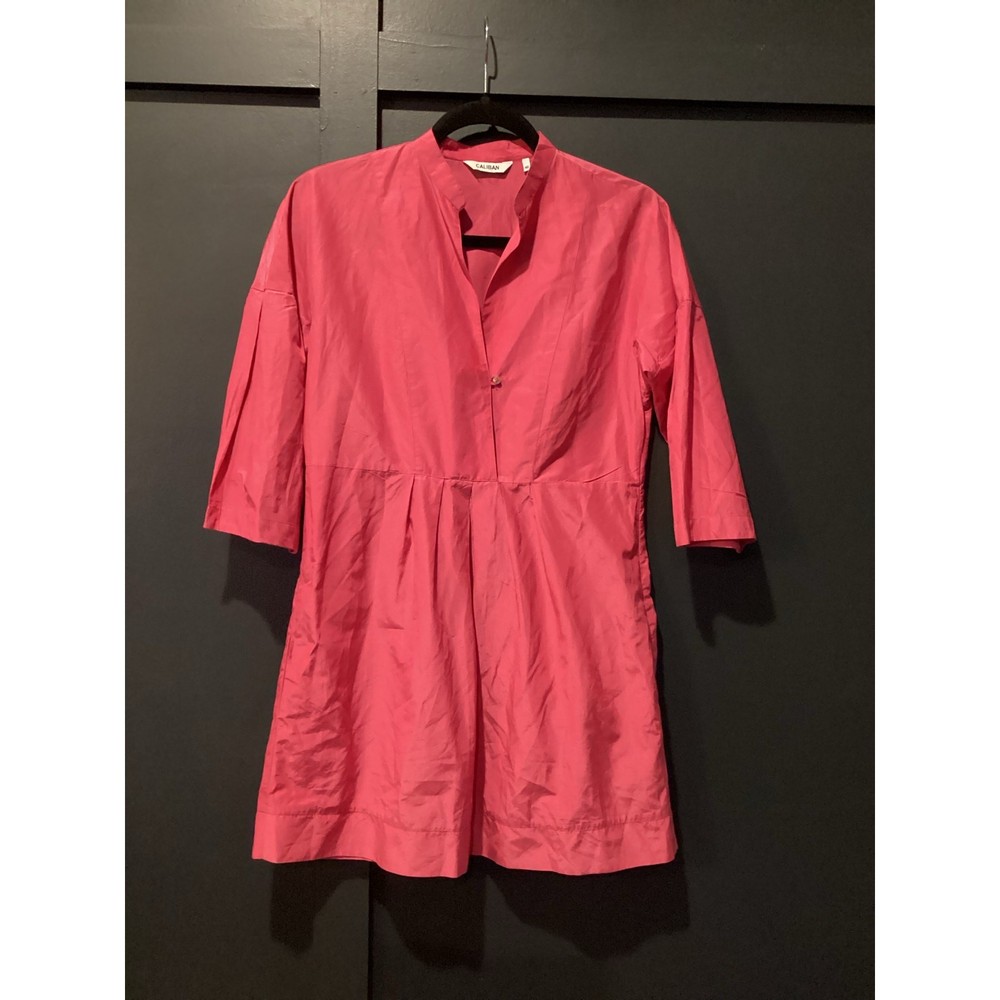 Caliban Coral poppy Pink 3/4 sleeve cotton silk shirt mini dress size M 42 6