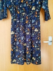 H&M Navy Blue Floral 3/4 Sleeve Knee Length Dress Size S
