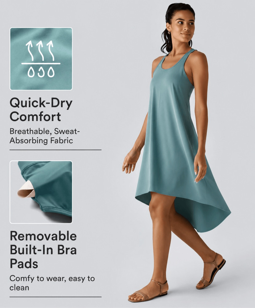NWT Halara Breezeful Backless Racerback Side Pocket High Low Flowy Midi Quick Dr