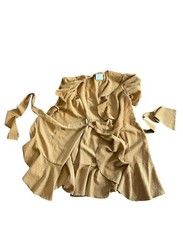 C/MEO Collective Tan Puff Sleeve Ruffle Wrap Mini Dress