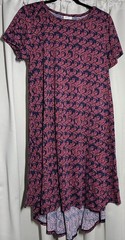 LulaRoe Carly Disney Evil Queen Pink Purple Navy Striped Dress Size Large