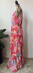 NWT Jessica Howard Red and Pink Floral Teir Poppy Sleeveless Maxi Dress Size 14
