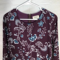 Everly Long Sleeve Burgundy Blue Floral Dress M Lined United States