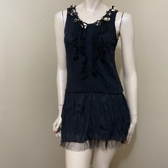 Women’s Black Cotton Dacron Party Stretch Knitted Flower Lined Size M Dress