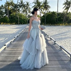 Ruffles Evening Dress Crystal Strapless for Women Wedding Party Ball Gown Custom
