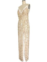 NWT! VTG Y2K 8 M Cassandra Stone Beaded Fringe Maxi Dress Low Bk Wedding Euro