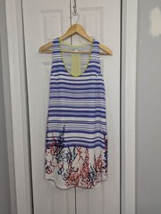 Charlie Jade Women&rsquo;s Size Shift Dress Knee Length Blue Multi Sleeveless