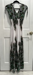 NALI COLLECTION NWT Green White Lightweight Smocked Peacock Maxi Dress SZ LARGE