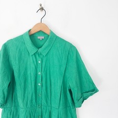 Oliver Bonas Embroidered Cotton Shirt Mini Dress Size 18 Green Intricate Summer
