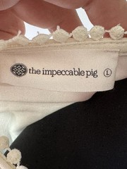 The Impeccable Pig Embroidered Shift Dress Pink Floral Ivory Ruffle Hem L