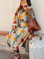 Women&rsquo;s Cotton Polka Print Co-Ord Set Shirt Top & Pant Beige