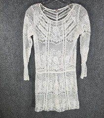 Free People Luna Lace Mini Dress Small Ivory White Womens Boho Festival Crochet