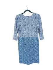 J. Mclaughlin Catalina Cloth Mia Dress Oahu Waves 3/4 Sleeve Blue White Large