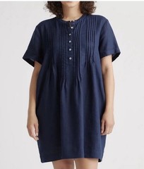 Quince 100% European Linen Short Sleeve Swing Dress deep navy XL Lagenlook
