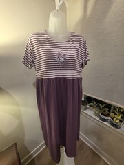 VTG Empire Maxi Purple/White Stripe Top, Solid Bottom M Cottage Grannycore