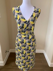 J. Crew Floral Yellow V Neck 100% Silk Sleeveless Dress Size: 00