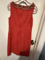 Talbots Womens Tweed Sheath Dress Sleeveless Coral Confetti Fringe Trim size 4