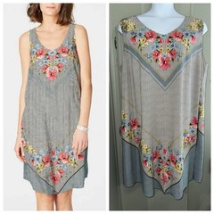 J.Jill 3X Sleeveless Shift Dress Pinstripes Garden Multicolored Pink Yellow Blue