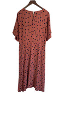 Numph Rust Navy Polka Dot Short Sleeve Midi Dress Size 40 Terracotta UK 10 -12