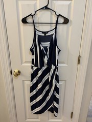 41 Hawthorn41 Hawthorn Navy Blue Striped Faux Wrap Dress L (No Belt)
