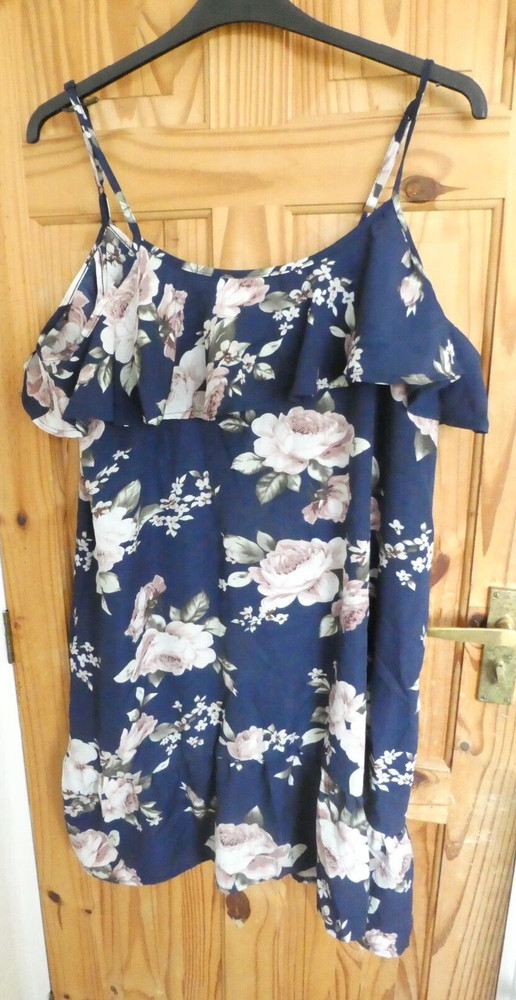 UNBRANDED NAVY BLUE/WHITE FLORAL MULTI COTTON MIX DRESS XXL ruffles PLUS