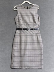Harve Benard Dress 10 Brown Wool Plaid Belted Sheath Classic Work Career Office