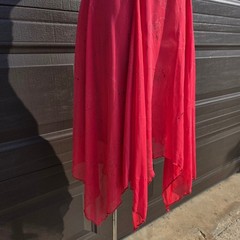 Ynes Red Glitter Floral Handkerchief Hem Dress Y2K Ruched Sweetheart Small