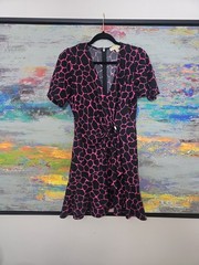 Michael Kors Pink & Black Giraffe Printed Faux Wrap ‘Date Night’ Dress Small