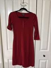 Lauren Ralph Lauren Cotton Henley Red Dress With Brown Accents Size Sm Holidays