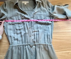 Michael Kors Green Rayon Collared Button Shirt Dress Pockets Drawstring Medium