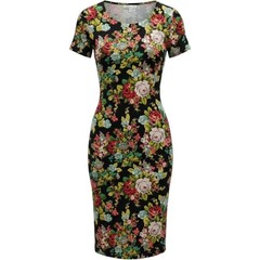 French Atmosphere Stretch Black Floral Bodycon Midi Dress Vintage 90s XL Grunge