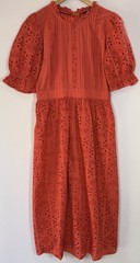 Joules Violette Broderie Anglaise Midi Dress Coral Red Cotton Size UK 12