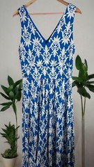 Boden Blue White Damask Floral Jersey Sleeveless Maxi Dress Sz 12R Ankle Length