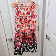 Talbots Dress Womens 2P Petites Pink Black Floral Pleated A-line Tradwife Office