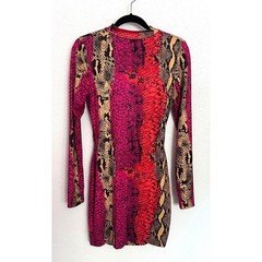 SHEIN Pink Snakeskin Print Open Back Mock Neck Bodycon Mini Dress Size 6 M