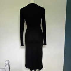 Fourteenth Place Long sleeve ribbed black midi body con dress