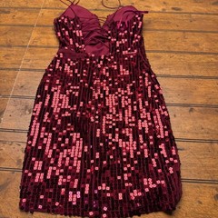 City Triangles Burgundy Sequin Lace Up Back Bodycon Mini Dress Womens Size 0