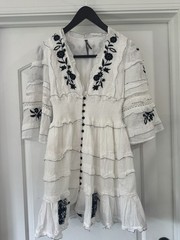 Women&rsquo;s anthropology,White A-Line V-Neck Embroidered Button Ruffle Mini Dress S