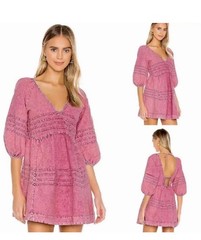 Free People Size XS Sweet Surrender Mini Denim Dress Acid Washed Wild Rose Pink