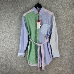 Tommy Hilfiger Shirt Dress Womens Small Blue Green Colourblock Button Belted NEW