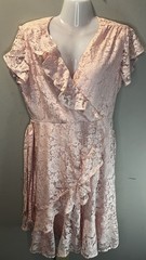 Danny & Nicole Blush Pink Lace Faux Wrap Ruffle Fit & Flare Dress Size 8