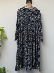M&S Midi Dress UK 10 Black White Long Sleeve Asymmetrical Hem Lightweight NWOT