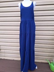 Ann Taylor Loft Blue Maxi Dress Tiered Criss-cross Back Side Zipper 10