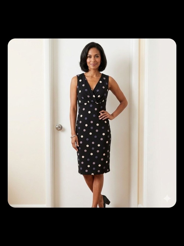 Source Unknown Black Sleeveless Polka Dot Midi Dress
